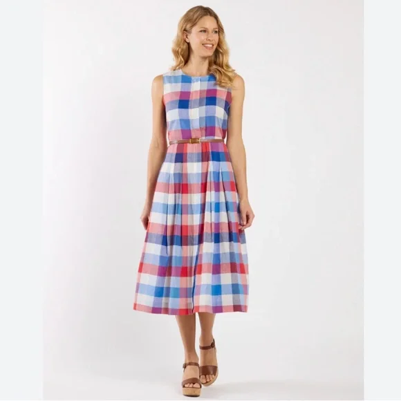 Jude Connally Large L Pauline stretch linen dress nwt plaid - Picture 3 of 7